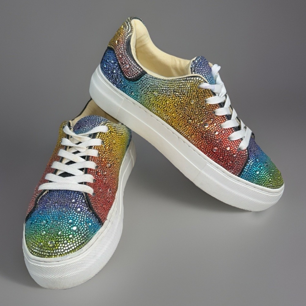 Betsey Johnson Sidny Over The Rainbow Rhinestone Sneakers 6.5M (Fits My 7.5)
